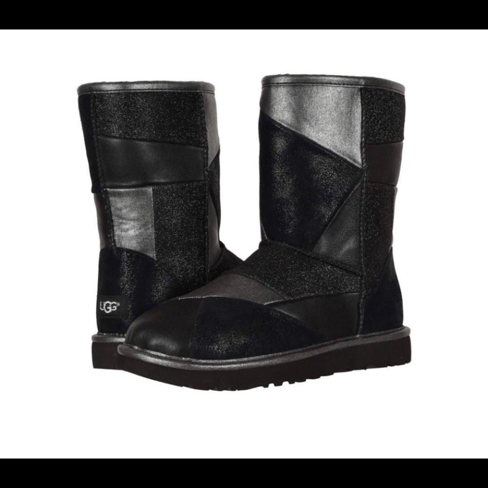 UGG CLASSIC GLITTER PATCHWORK BLACK BOOTS - WOMEN'S sz 10